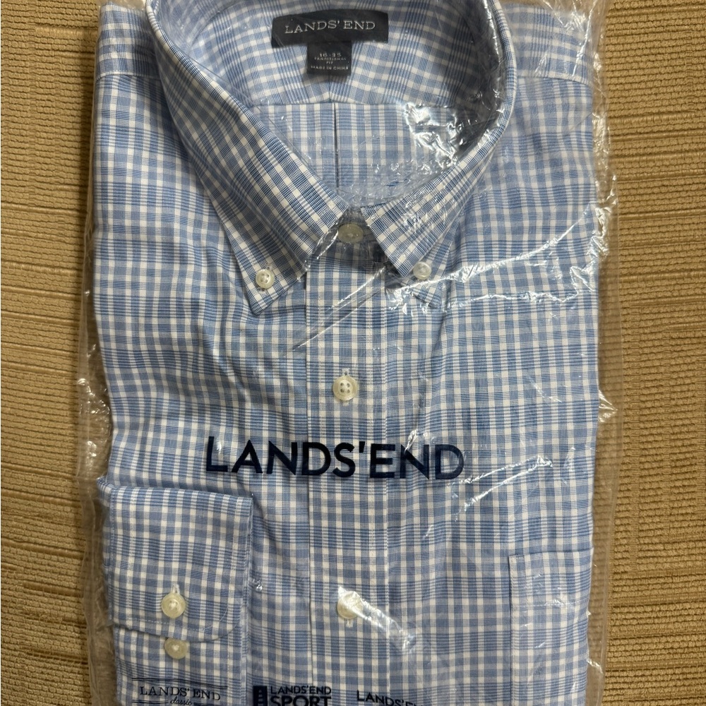 (Never opened) Lands' End Men's Blue Checkered Shirt